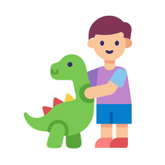 Illustration of boy hugging his green dinosaur toy friend