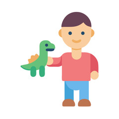 Illustration of a child holding a dinosaur toy figure