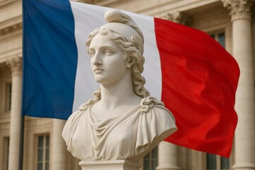 Marianne avec drapeau de France, Symbole de Patriotisme Fran&ccedil;ais pour F&ecirc;te Nationale du 14 juillet	