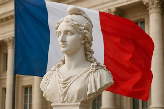 Marianne avec drapeau de France, Symbole de Patriotisme Fran&ccedil;ais pour F&ecirc;te Nationale du 14 juillet	