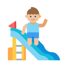 Cartoon boy on a playground slide with playful smile