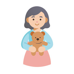 Illustration of a girl holding teddy bear on black background