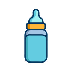 Blue baby bottle illustration with rounded edges on black background