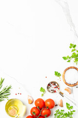 Food background, healthy food on white.