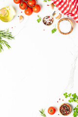 Food background, healthy food on white.