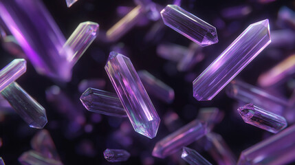 Floating purple crystals in 3D style for decoration