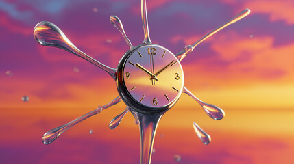 Melting clock in surreal style in vibrant colors symbolizing time