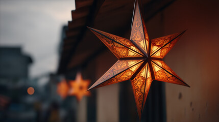 Star lantern in festive style in orange, red for holiday decoration