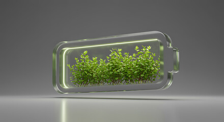 Battery icon filled with green plants and glowing light