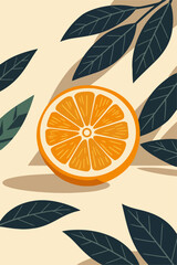 mitad de naranja con hojas