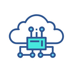 Cloud computing network connection and integrated digital internet technology graphic illustration on black