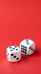 Two white dice on a red background