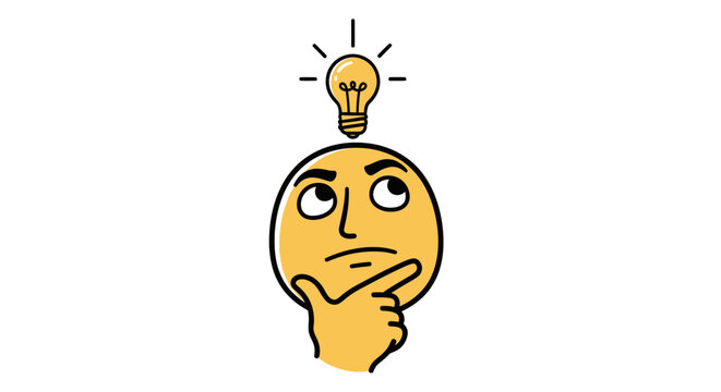Thinking Emoji with Light Bulb Idea Above Head.