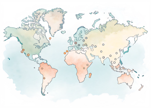 World map continents and oceans isolated on transparent background