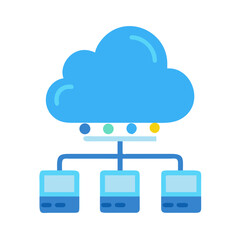 Networked Cloud Servers Illustration: Data Processing and Connection Concept with Three Servers