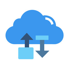 Cloud computing data transfer: upload and download information, blue flat icon