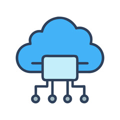 Stylized cloud computing network node concept illustration on a black background