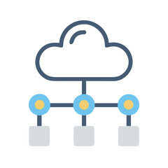 Abstract cloud network connecting to three data points on a black background