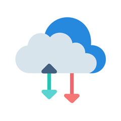 Colorful cloud data transfer with upward and downward arrows on a black background