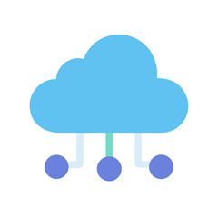 Flat design cloud computing icon with network nodes on a black background