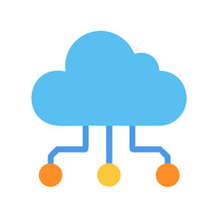Flat vector illustration of a cloud connected to several points on black background