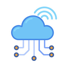Digital cloud connected to a network represented with simple and colorful graphics