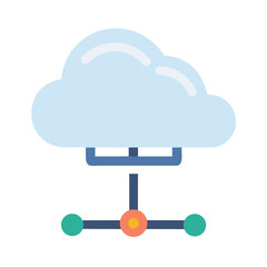Blue cloud connected network with orange central dot and two green dots