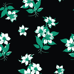 Seamless floral pattern, classic flower ornament, abstract ditsy print in vintage motif. Elegant botanical design of beautiful large wild flowers, leaves, small branches, herbs. Vector illustration.	
