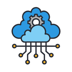 Cloud computing with gear and circuits connecting to the black digital space