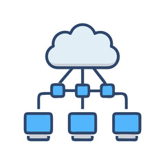 Cloud Computing Network Connection with Computers in Flat Style Illustration