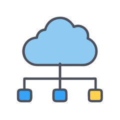 Connected cloud server illustration against black backdrop, conveying networking and data transfer
