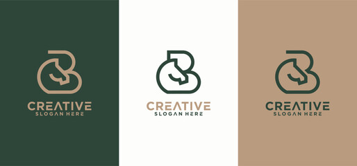 Horse logo with a minimalist concept letter B combination, Modern horse head vector logo template, horse letter B initials.