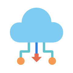 Cloud Computing Data Download with Arrow and Connection Nodes on Black Background