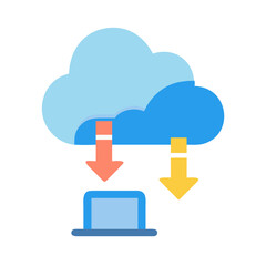 Cloud computing data transfer illustration with laptop, for web technology concept