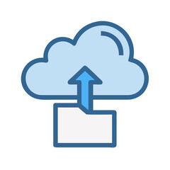 Cloud data upload from folder, vector icon illustration on black background
