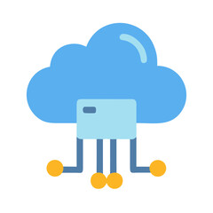Blue cloud computing icon with data server connection points on black background