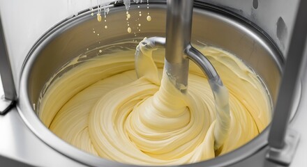 Close up of a mixing machine with batter.