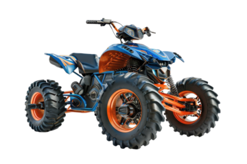 Adventure awaits with a striking blue and orange all-terrain vehicle on a clean white background