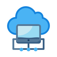 Computer connected to cloud network illustrates modern data and service management