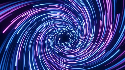 Abstract neon light trails swirling into a dark vortex dynamic motion background with vibrant blue and purple streaks - Powered by Adobe