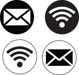 Black and White Icons of Email and Wifi Symbols in Circles envelope message