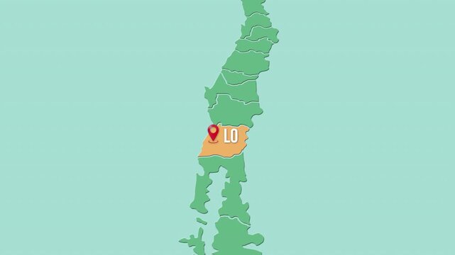 Mapa de Chile con divisi&oacute;n pol&iacute;tica resaltando la regi&oacute;n Los R&iacute;os