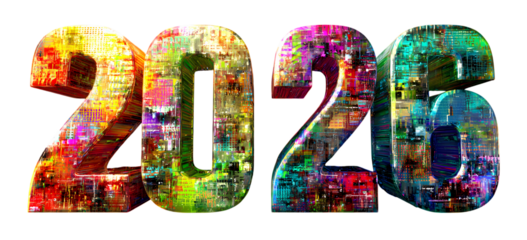 3d render of year 2026 with abstract colorful texture on black background digital art