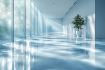 Modern hallway with reflective floors and natural light in a contemporary building interior