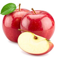 Two whole red apples and a slice, studio shot