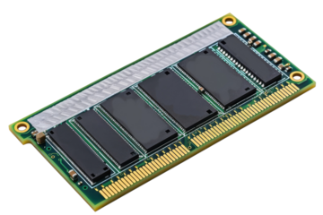 Exploring the intricate design of a modern computer memory module laid against a clean backdrop isolated on transparent background