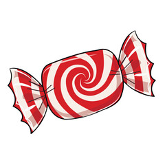 Flat vector illustration of wrapped red and white Christmas candy canes, transparent cellophane edges, isolated on white