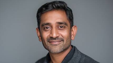 Obraz premium Professional portrait of Indian man with confident smile, neutral background