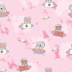 Abstract bear illustration all over print without a direction.Cute adorable kawaii allover seamless repeat pattern with happy narwhals, jellyfish, starfish and bubbles on a soft aqua turquoise 
