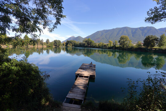 Scenic View of Telese Lake in Italy with Solitary Dock
